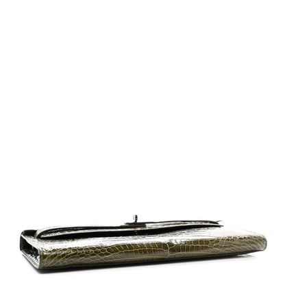 Hermes Shiny Porosus Crocodile Kelly Cut Pochette Vert Veronese 4 of 8