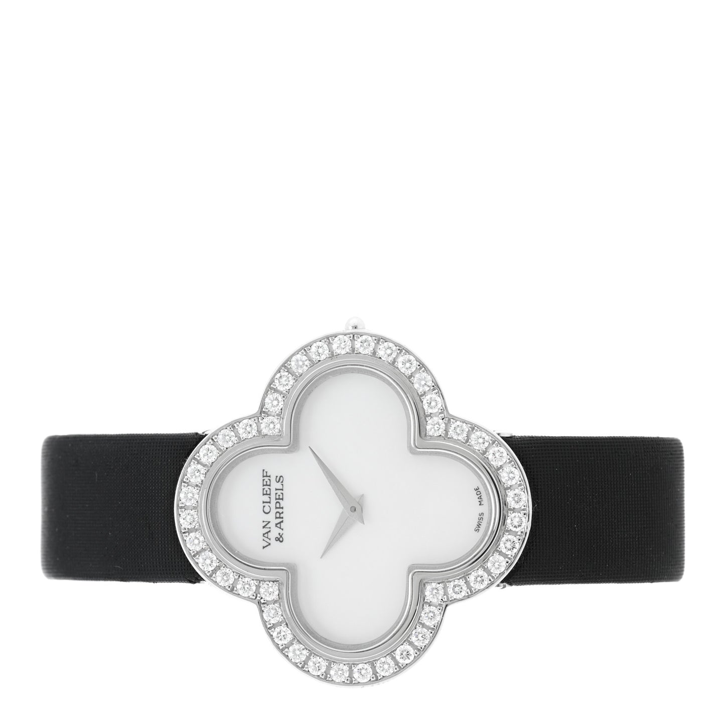 18K White Gold Satin Diamond Bezel Mother of Pearl 30mm Alhambra Quartz Watch