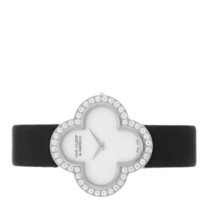Van Cleef & Arpels 18K White Gold Satin Diamond Bezel Mother of Pearl 30mm Alhambra Quartz Watch 2 of 4