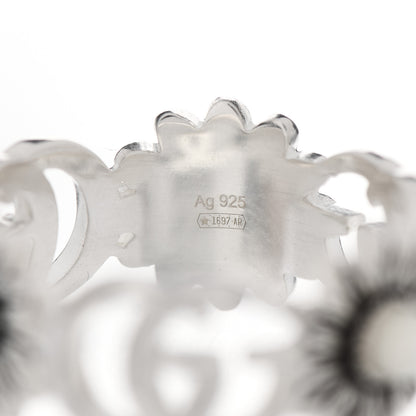 Gucci Sterling Silver Mother of Pearl Blue Topaz Flower Marmont Double G Ring 53 6.5 6 of 6