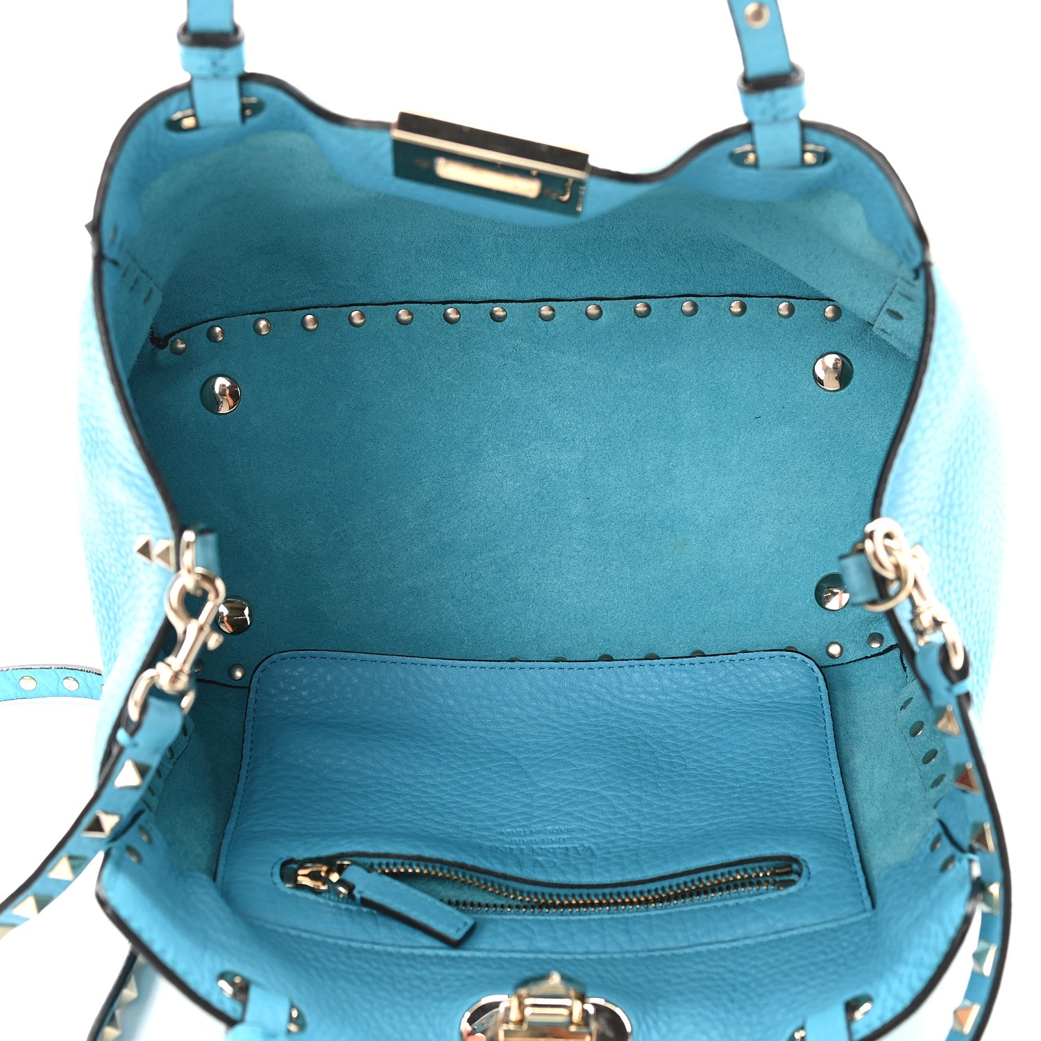 Valentino Garavani Pebbled Calfskin Small Rockstud Tote Parrot 5 of 9