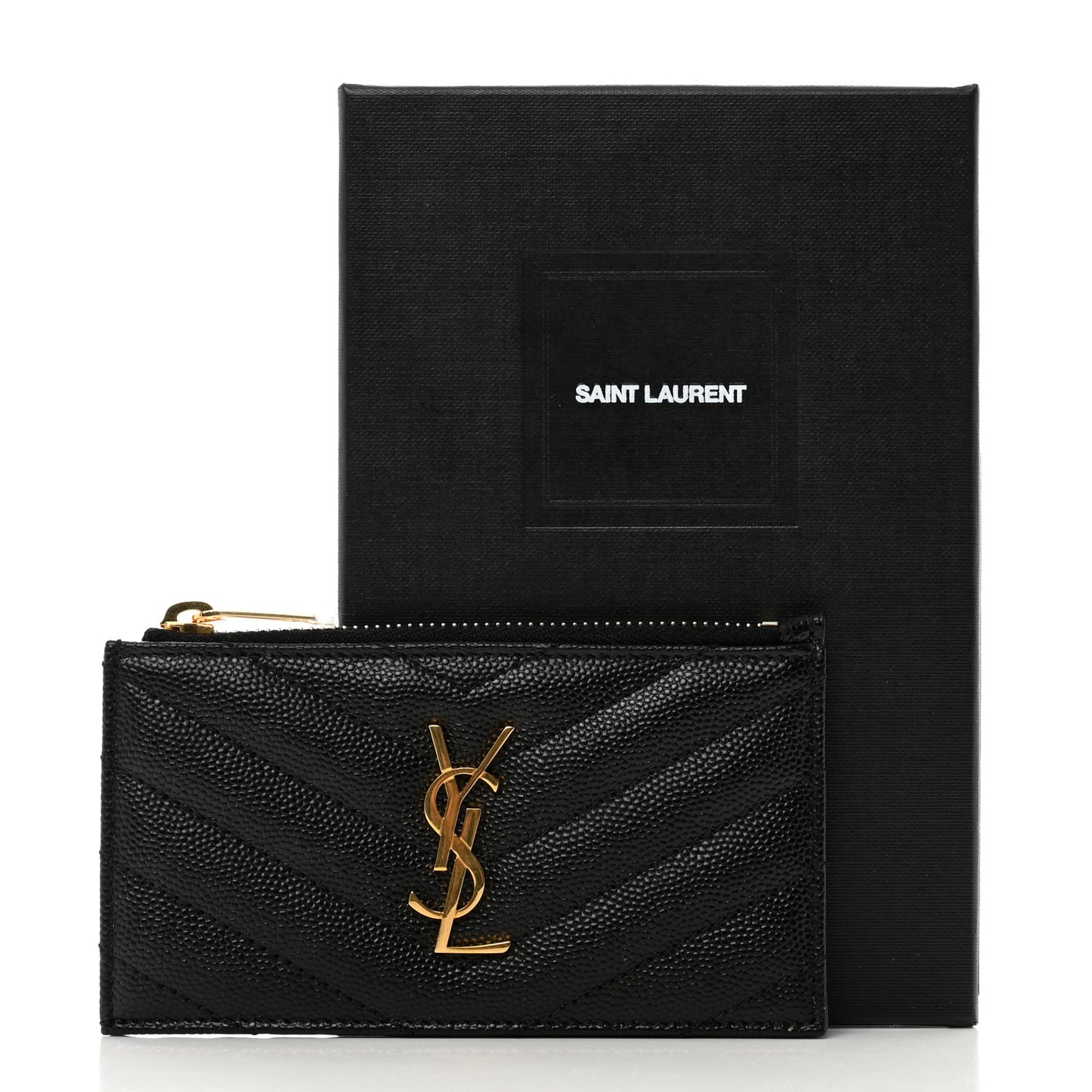 Grain De Poudre Matelasse Chevron Monogram Fragments Zippered Card Case Black