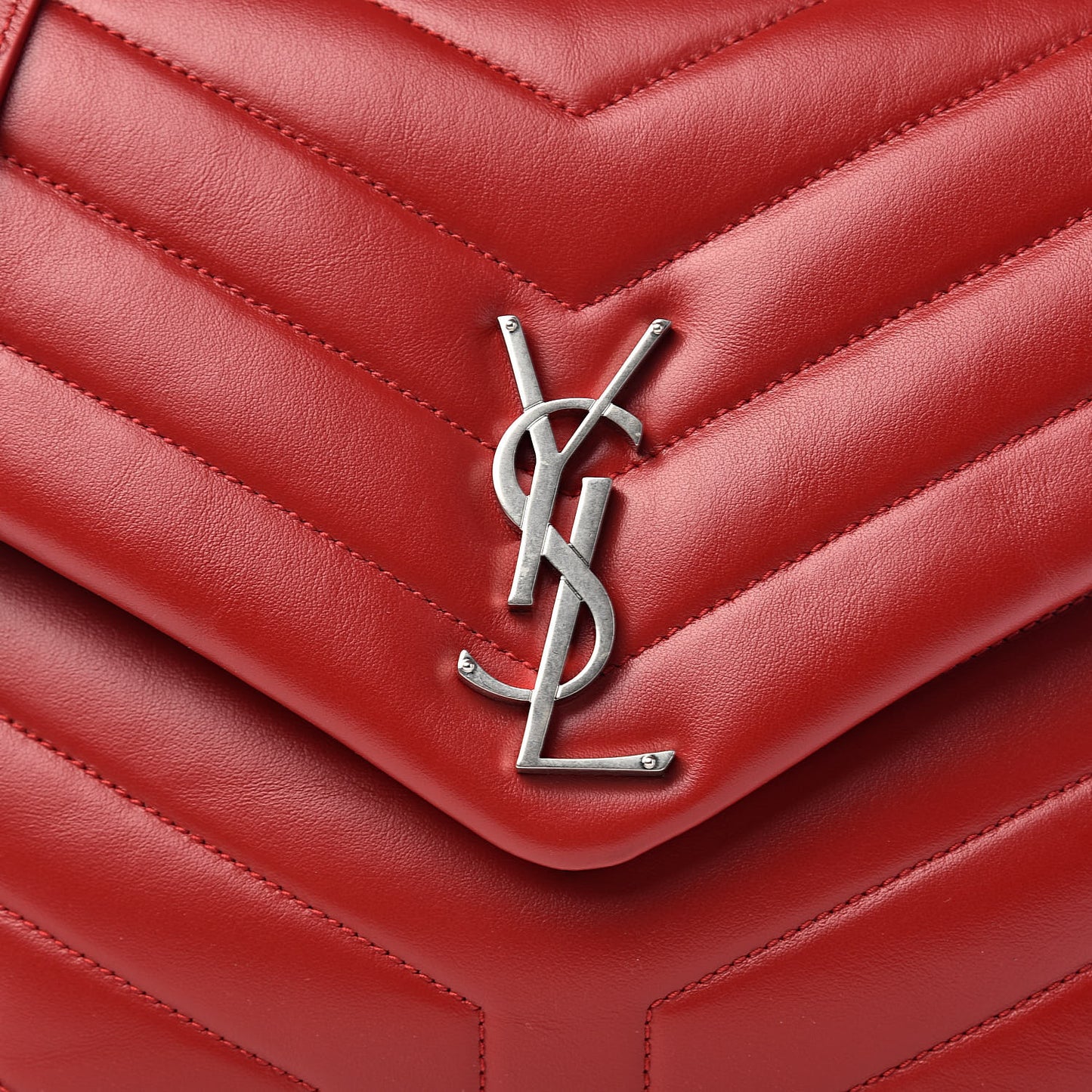 Calfskin Y Quilted Monogram Medium Loulou Chain Satchel Lipstick Red