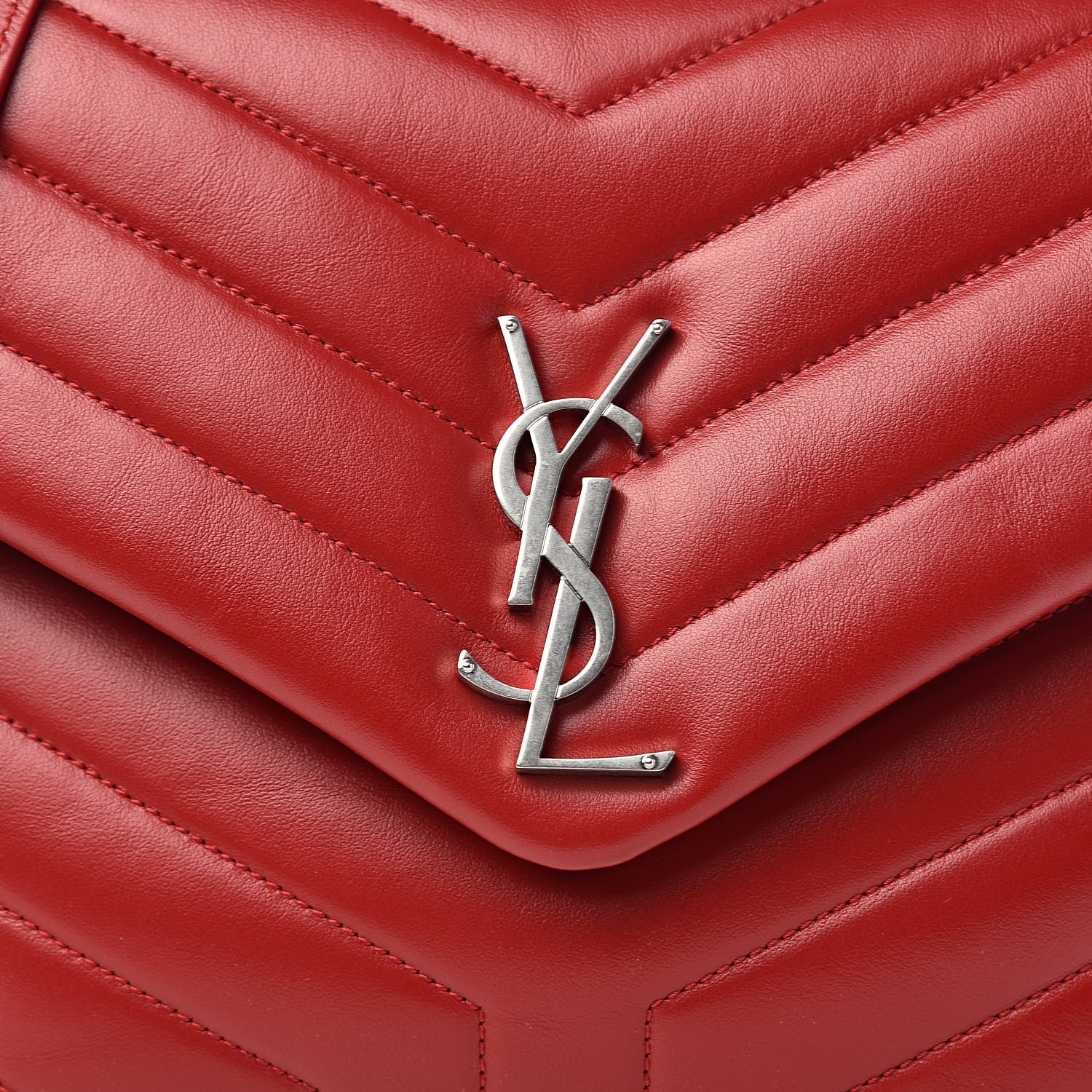Saint Laurent Calfskin Y Quilted Monogram Medium Loulou Chain Satchel Lipstick Red 11 of 11
