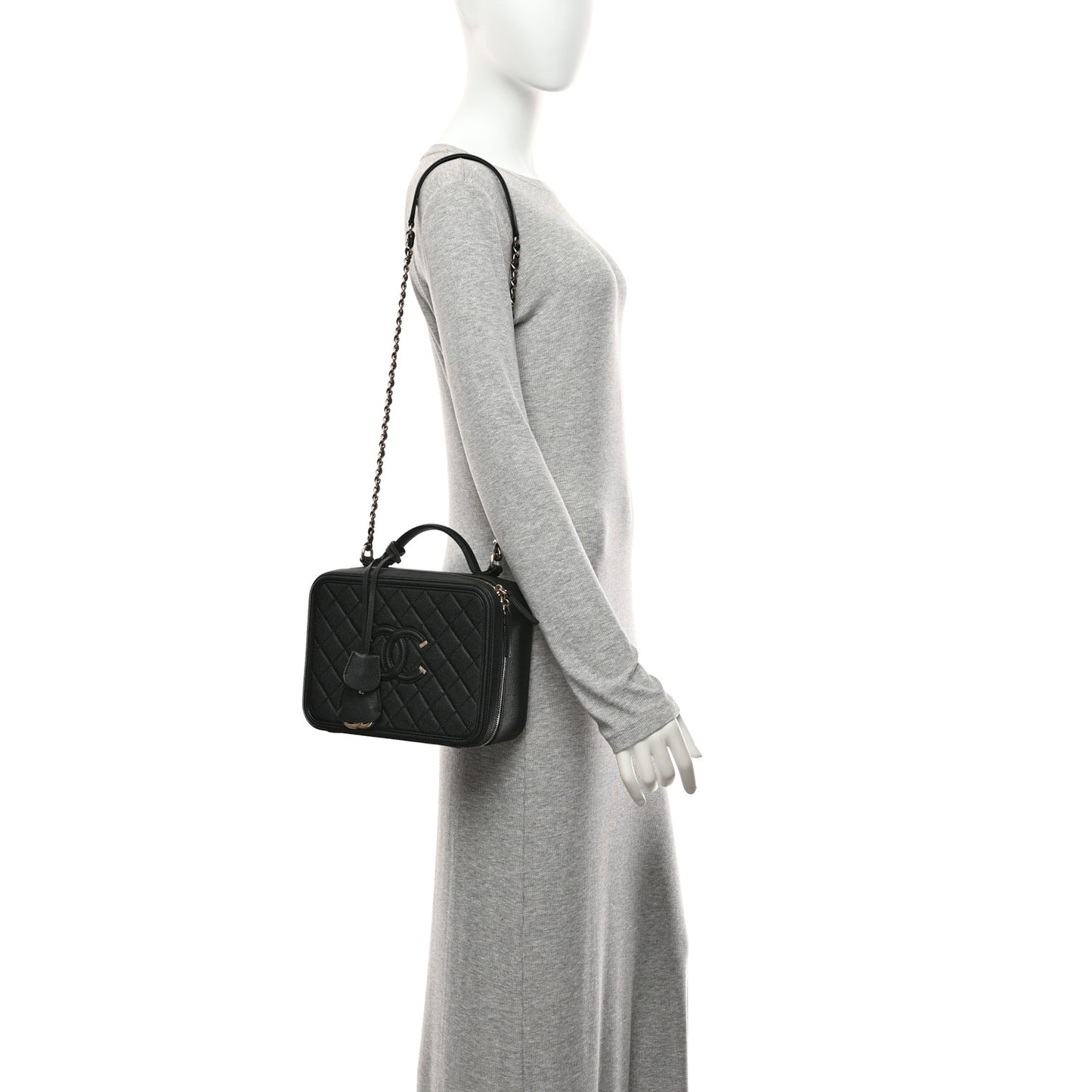 Caviar Quilted Large CC Filigree Vanity Case Black