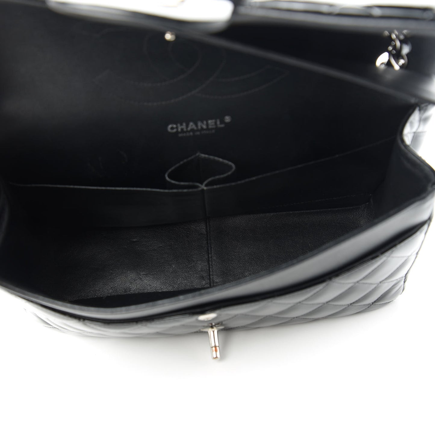 Patent Quilted Jumbo Double Flap Black