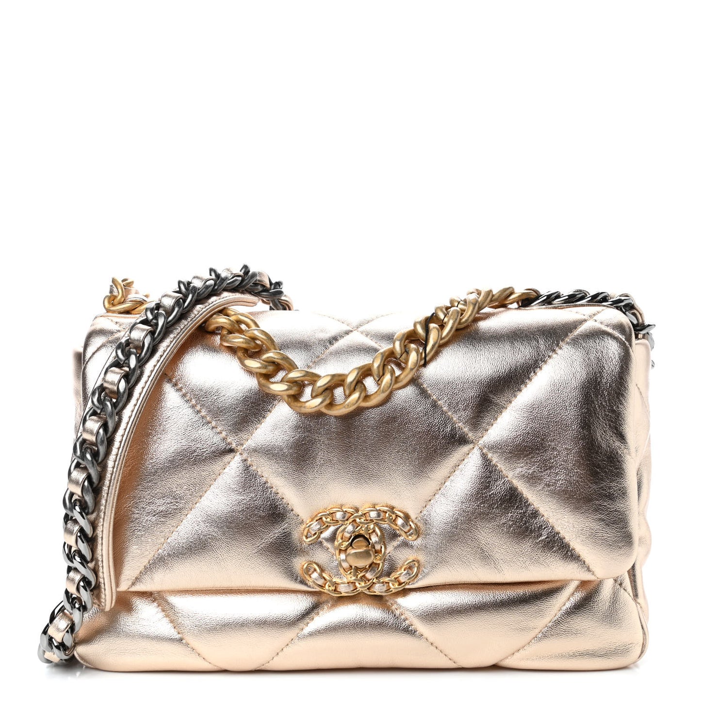 Metallic Lambskin Quilted Medium Chanel 19 Flap Gold