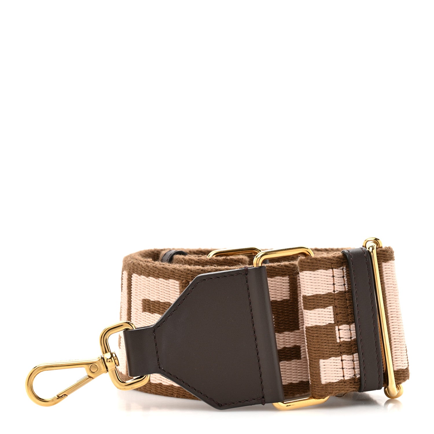 Fendi Ribbon Vitello Century FF 1974 Embroidered Adjustable Strap You Rosa Confetto Chocolate 1 of 5