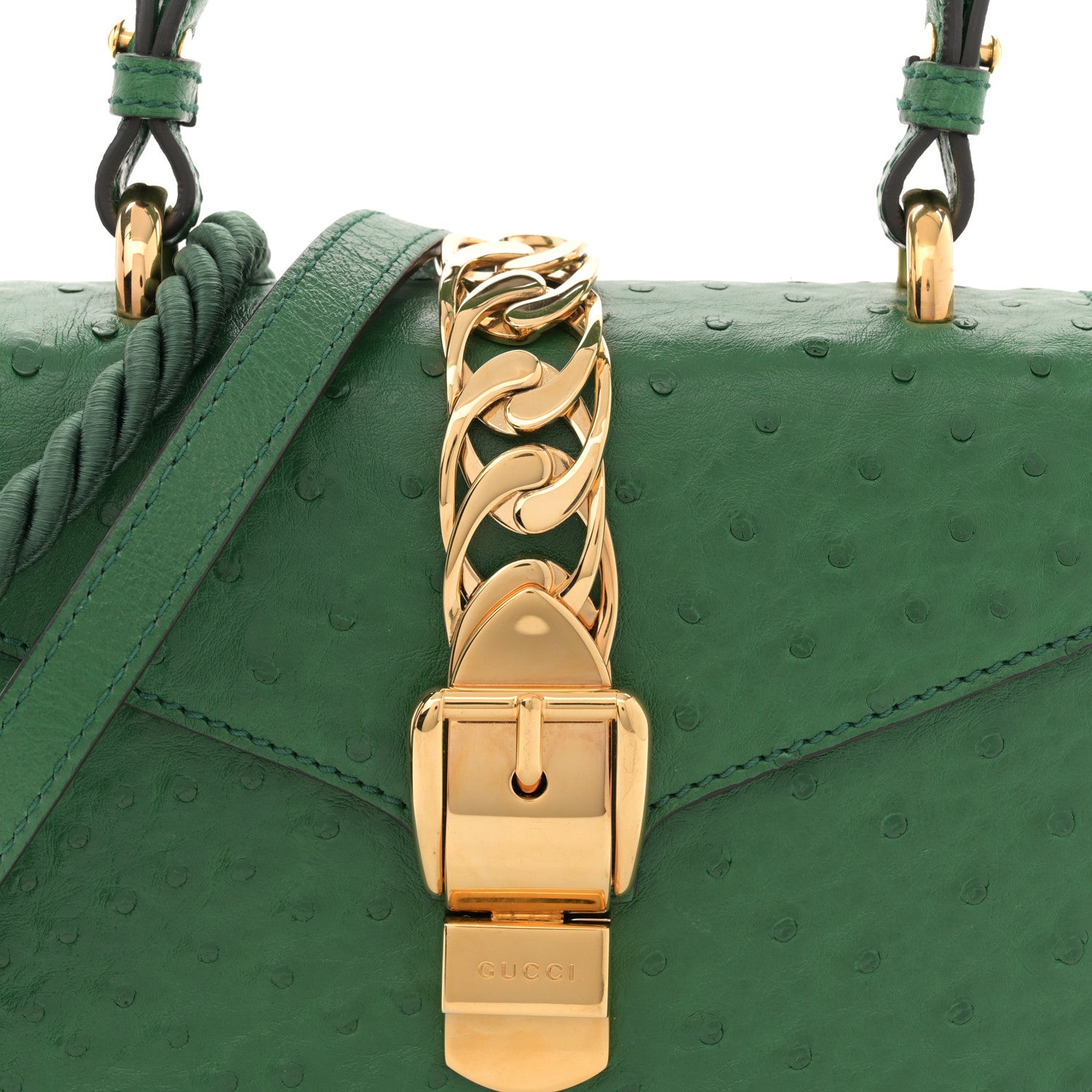 Gucci Ostrich Mini Sylvie Top Handle Bag Green 8 of 14