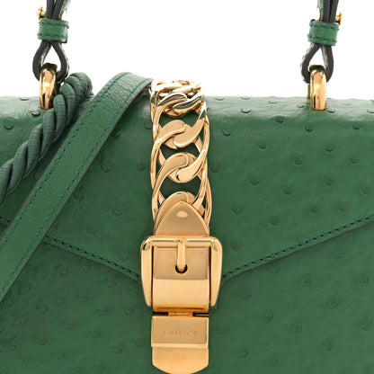 Gucci Ostrich Mini Sylvie Top Handle Bag Green 8 of 14
