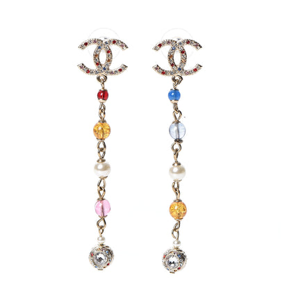 Chanel Crystal Pearl Bead CC Long Drop Earrings Multicolor 1 of 5
