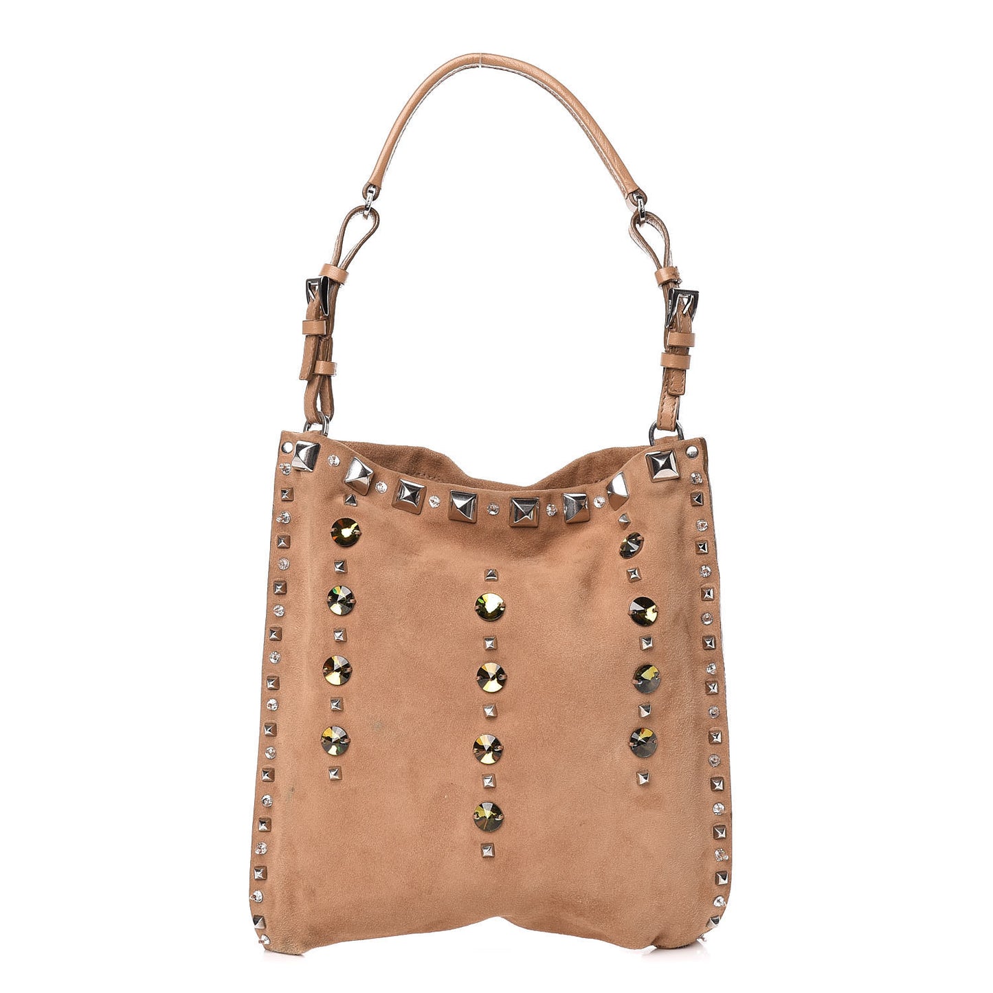 Suede Studded Crystal Bag Light Brown