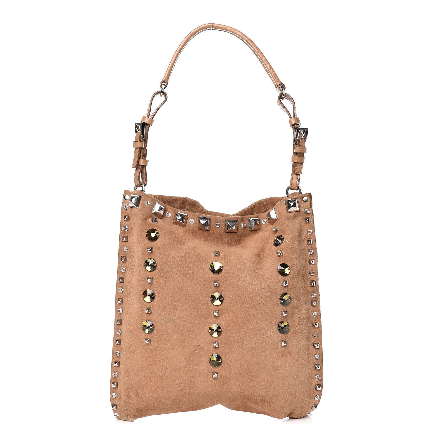 Prada Suede Studded Crystal Bag Light Brown 1 of 15