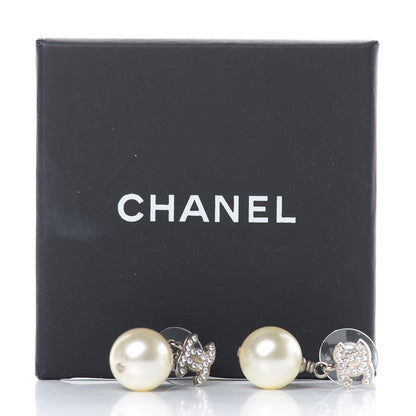 Chanel Crystal Pearl CC Drop Earrings Silver Pearly White 5 of 5