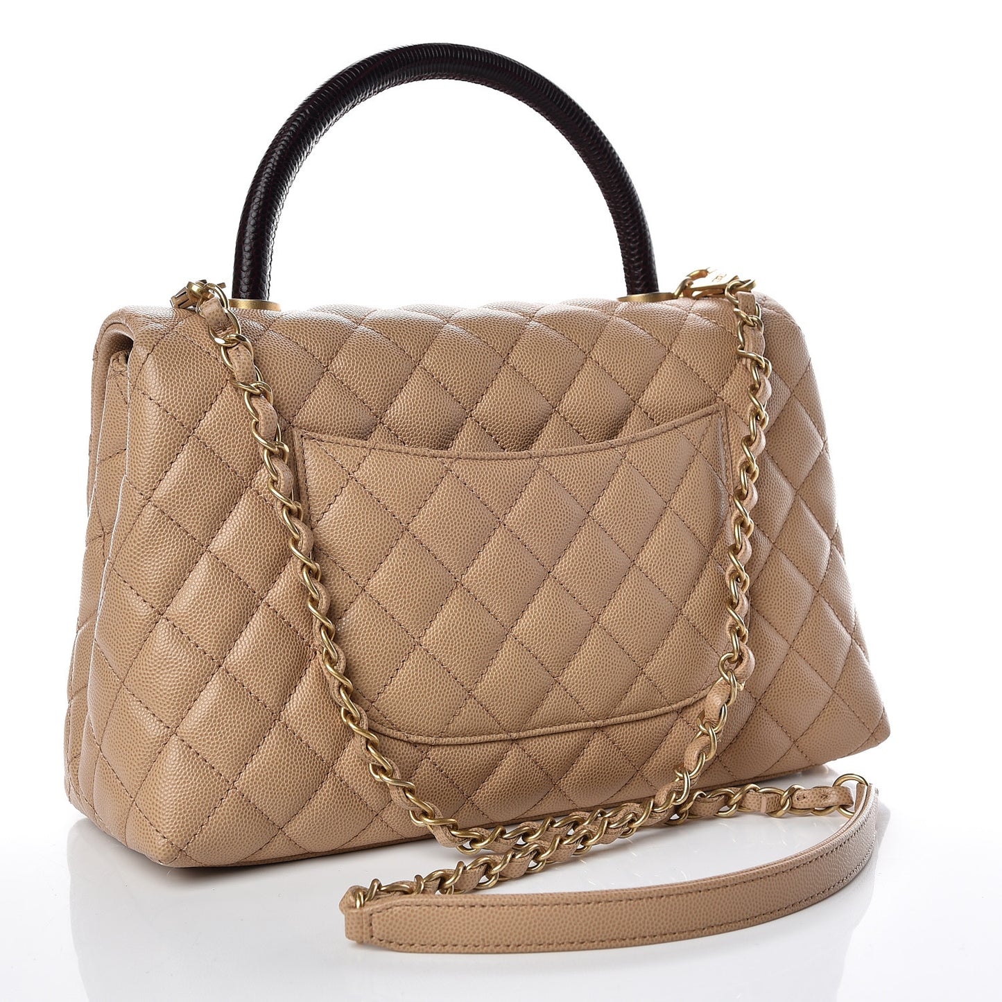 Caviar Lizard Embossed Quilted Small Coco Handle Flap Beige