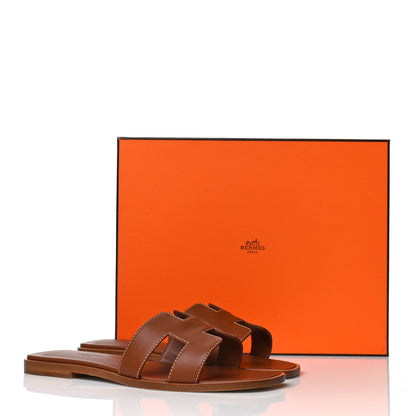 Hermes Box Calfskin Oran Sandals 37 Gold 9 of 9