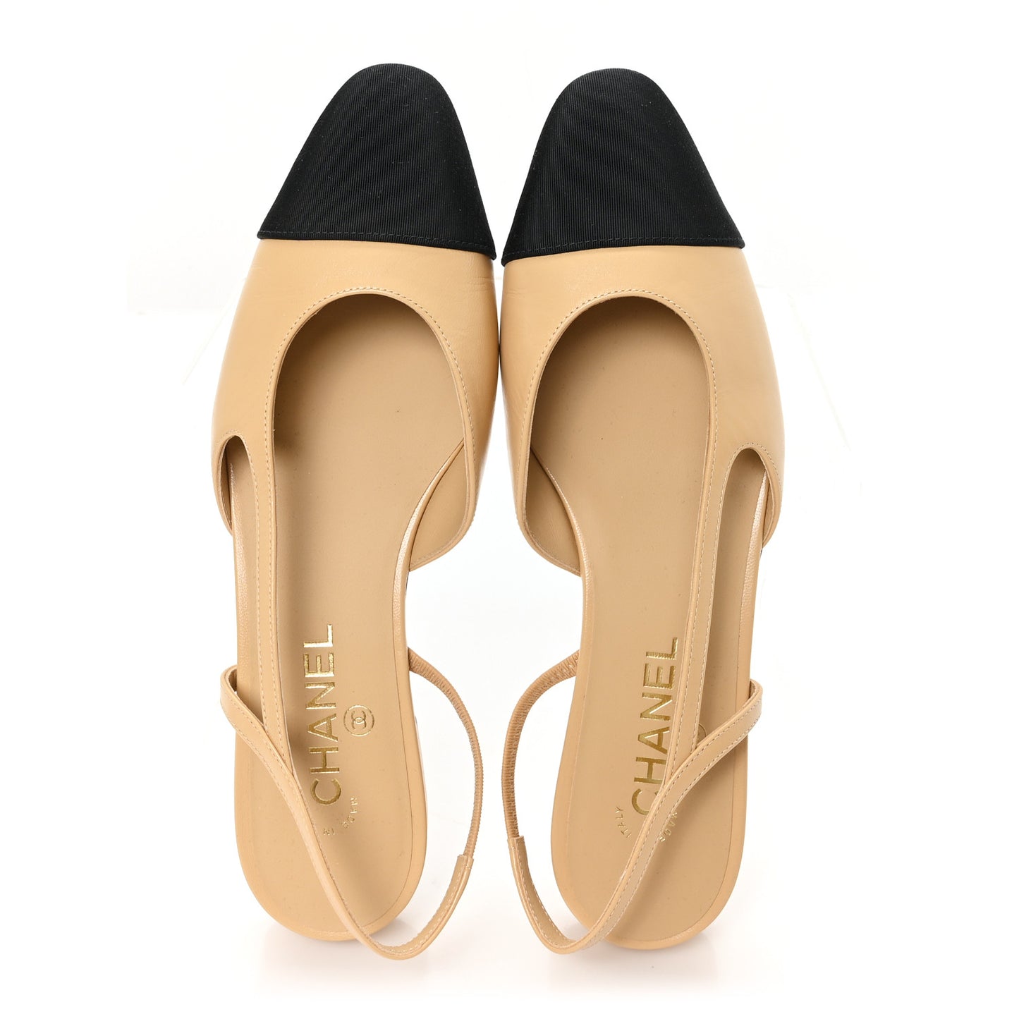Lambskin Grosgrain Cap Toe CC Slingback Sandals 40 Beige Black