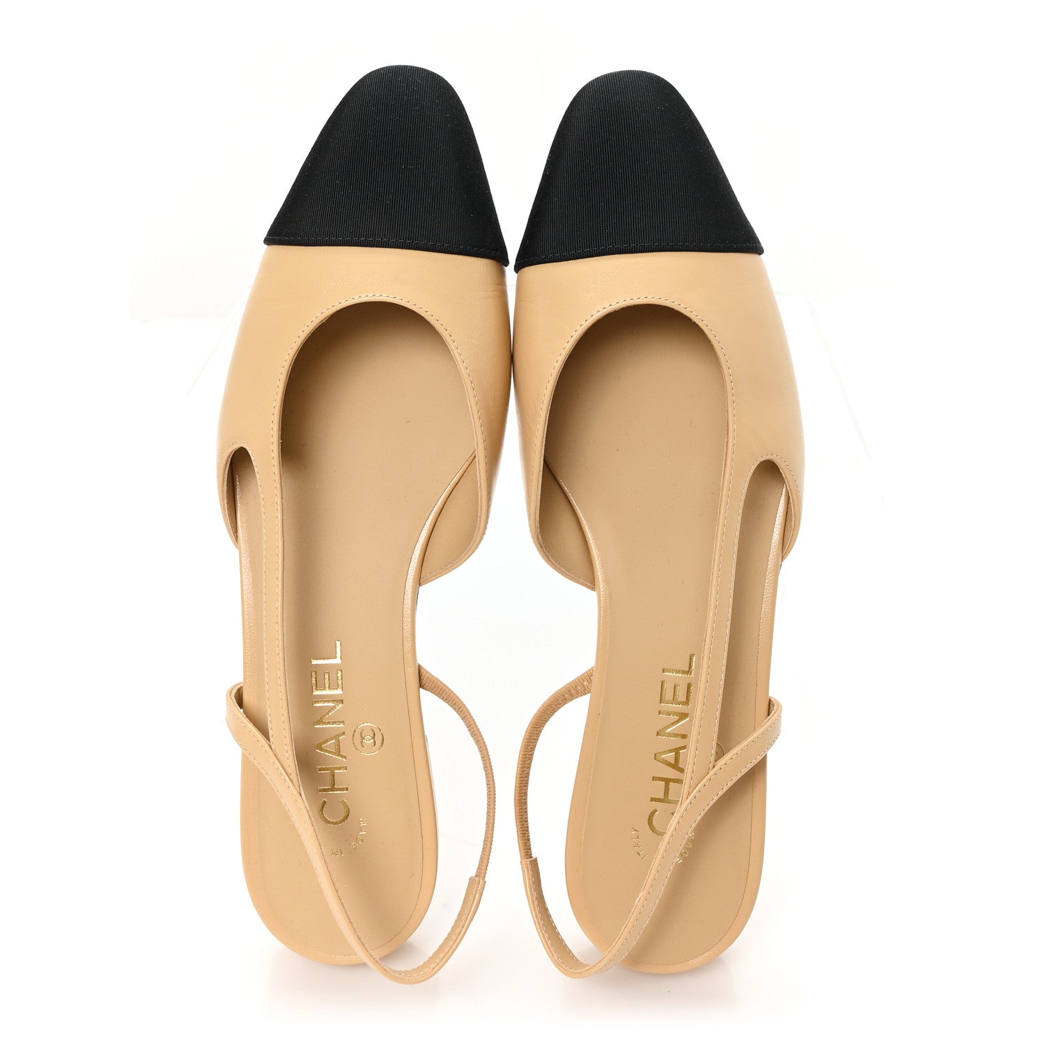 Chanel Lambskin Grosgrain Cap Toe CC Slingback Sandals 40 Beige Black 2 of 10
