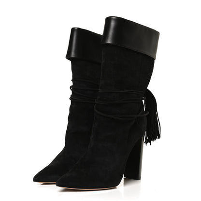Saint Laurent Calfskin Suede Tanger Tassel Boot 37.5 Black 3 of 13