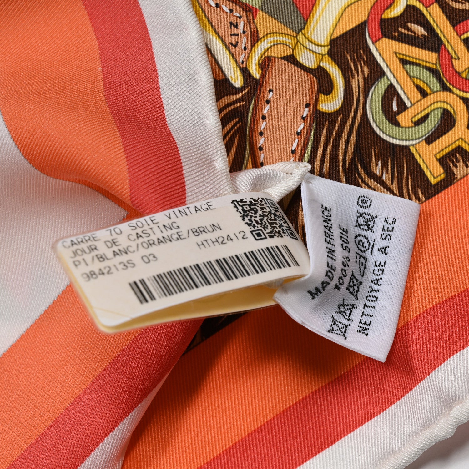 Hermes Silk Jour De Casting Scarf 70 White Orange Brun 1700514