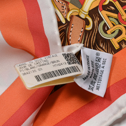 Hermes Silk Jour De Casting Scarf 70 White Orange Brun 3 of 6