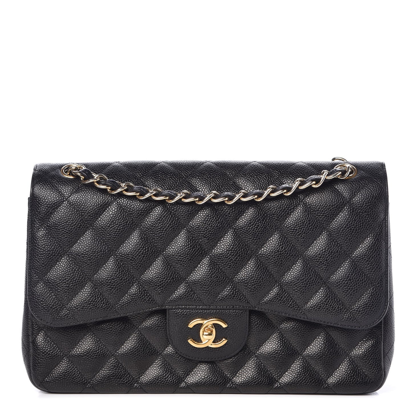Caviar Quilted Jumbo Double Flap Black