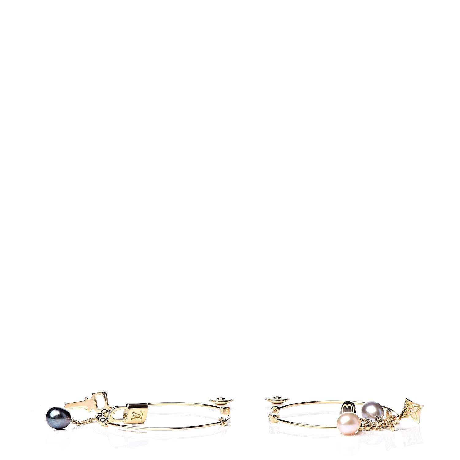 Louis Vuitton 18K Yellow Gold Pearl Monogram Hoop Earrings 3 of 5