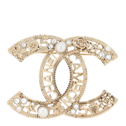 Chanel Crystal Pearl Chanel Charms CC Logo Brooch Gold 1 of 5