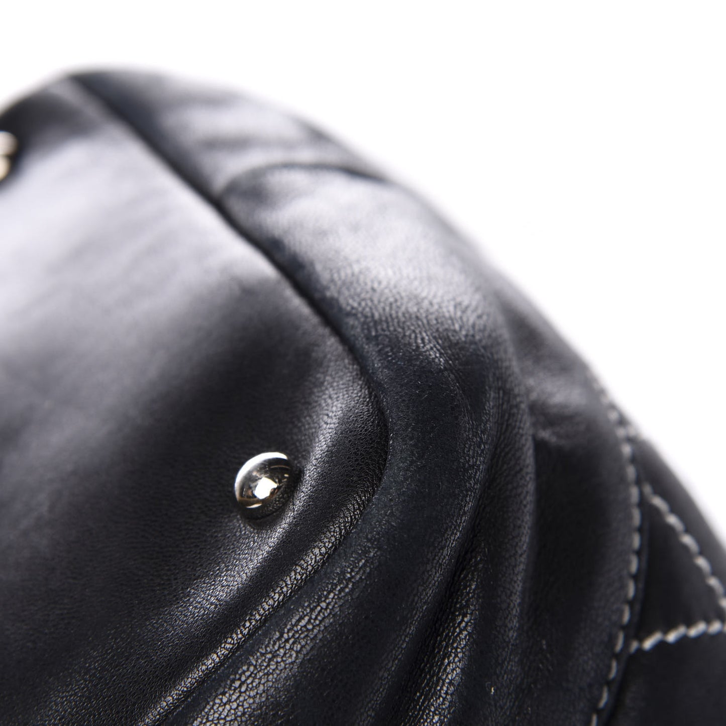Lambskin Contrast Stitch Large Drawstring Tote Black
