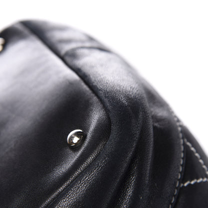 Chanel Lambskin Contrast Stitch Large Drawstring Tote Black 8 of 18