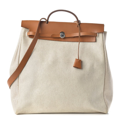 Hermes Toile Vache Calfskin Herbag 40 GM Natural 1 of 9