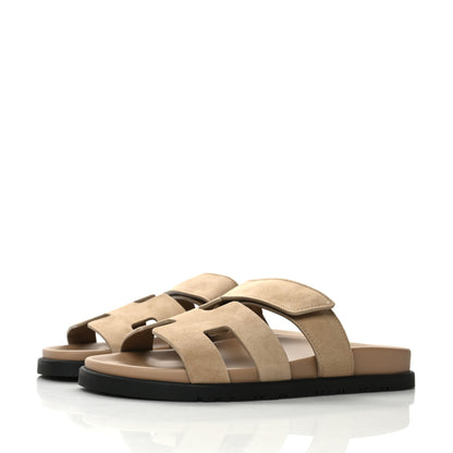 Hermes Suede Goatskin Womens Chypre Sandals 37.5 Beige Argile 3 of 9