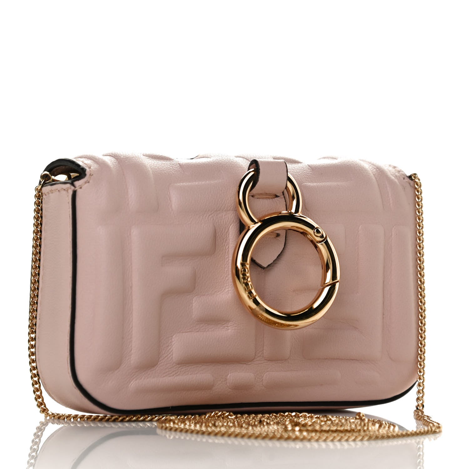 Fendi Nappa Matisse FF Embossed Nano Baguette Charm Rosa Quarzo 2 of 7