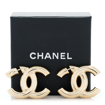 Chanel Metal Large CC Earrings Light Gold 5 of 5