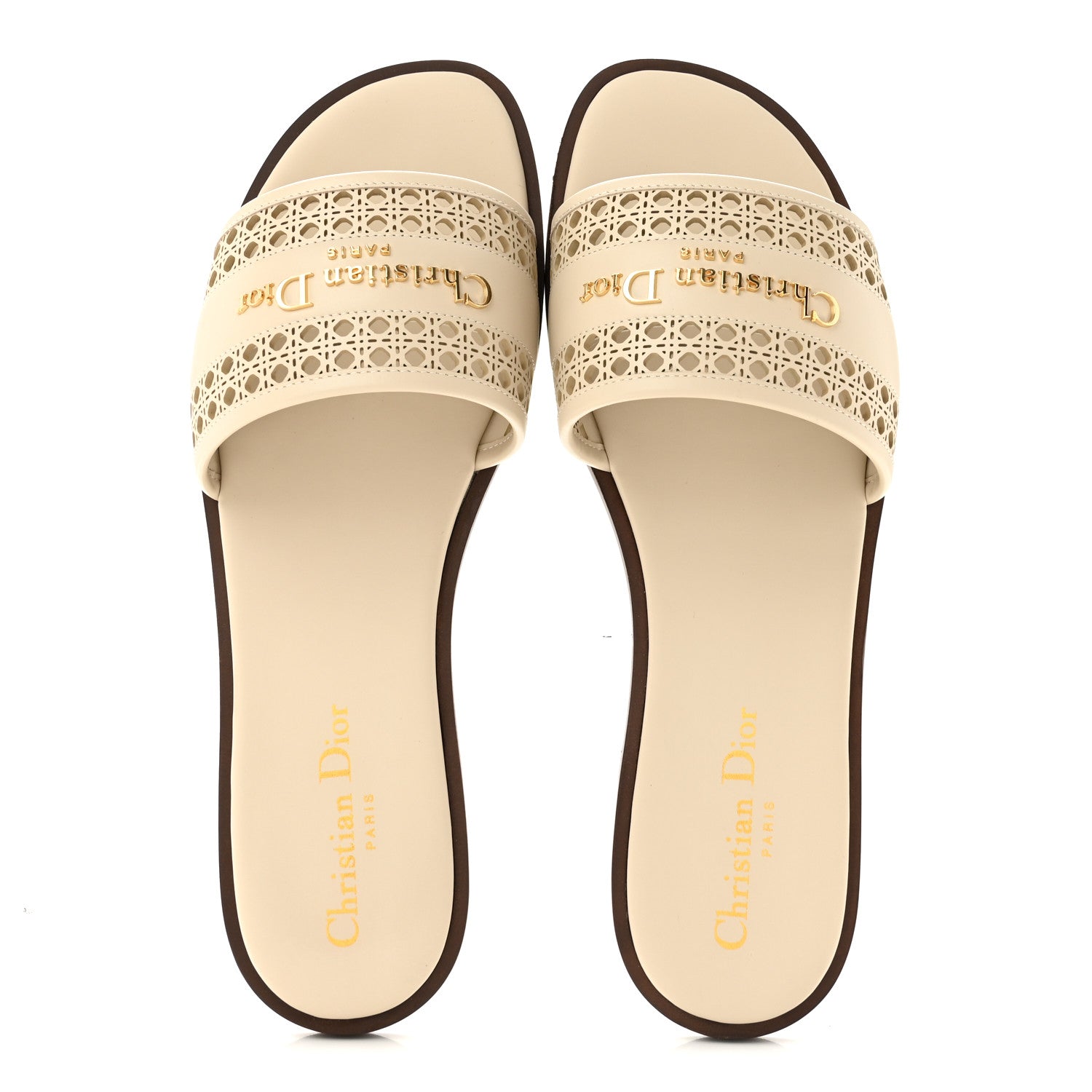 Christian Dior Calfskin Lambskin Micro Cannage D-Lane Flat Slide Sandals 39 Light Ecru 2 of 10