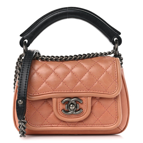Calfskin Quilted Small Prestige Top Handle Flap Pink