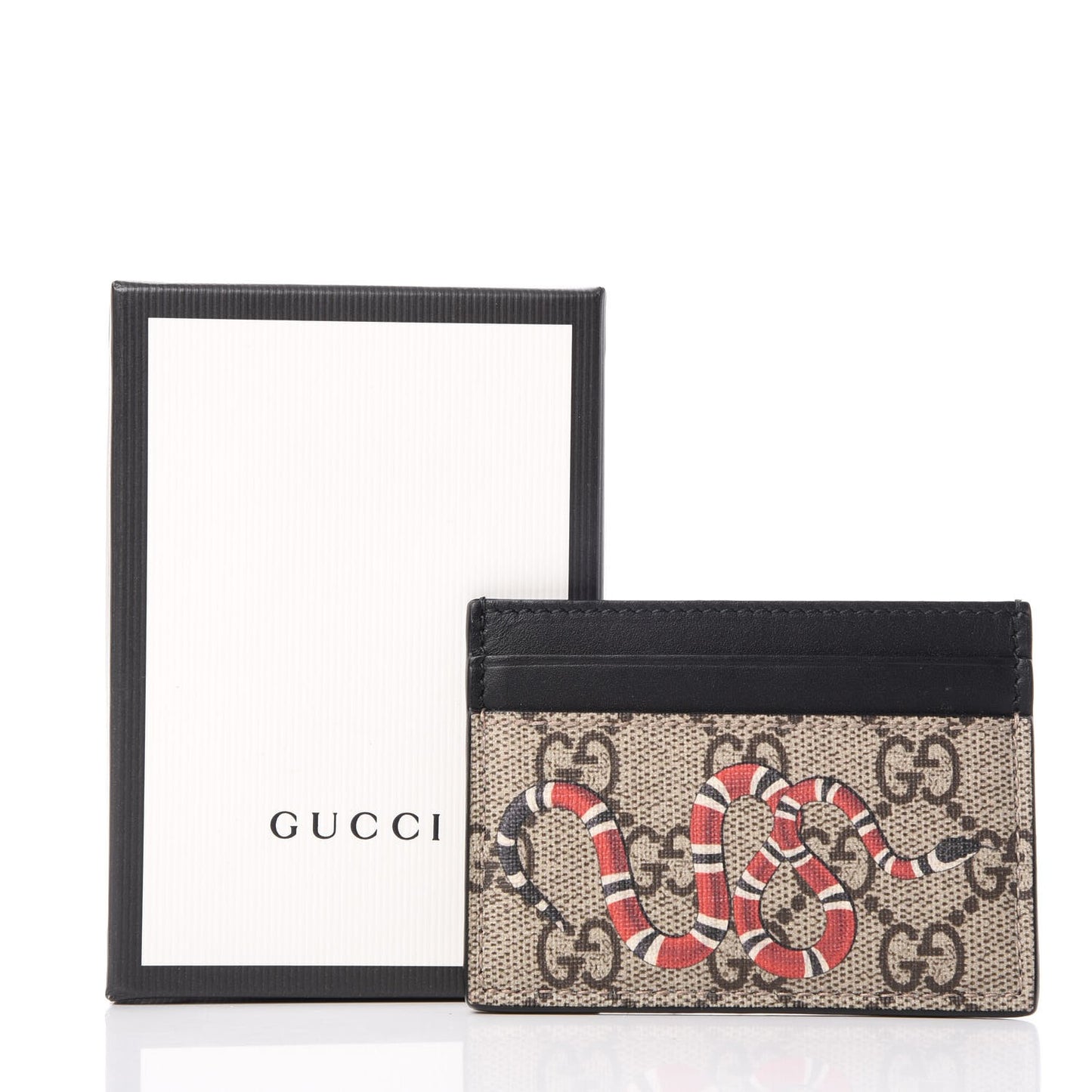 GG Supreme Monogram Kingsnake Card Holder Beige Black