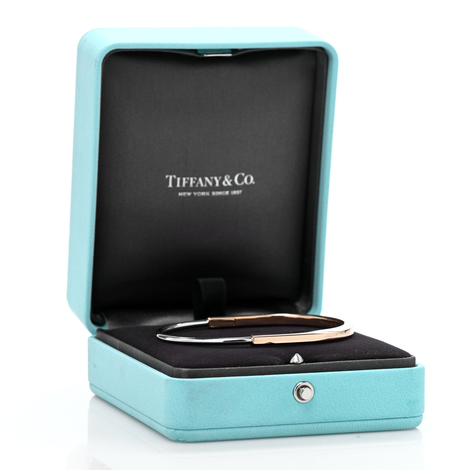 Tiffany 18K Rose White Gold Narrow Tiffany Lock Bangle Bracelet 5 of 5