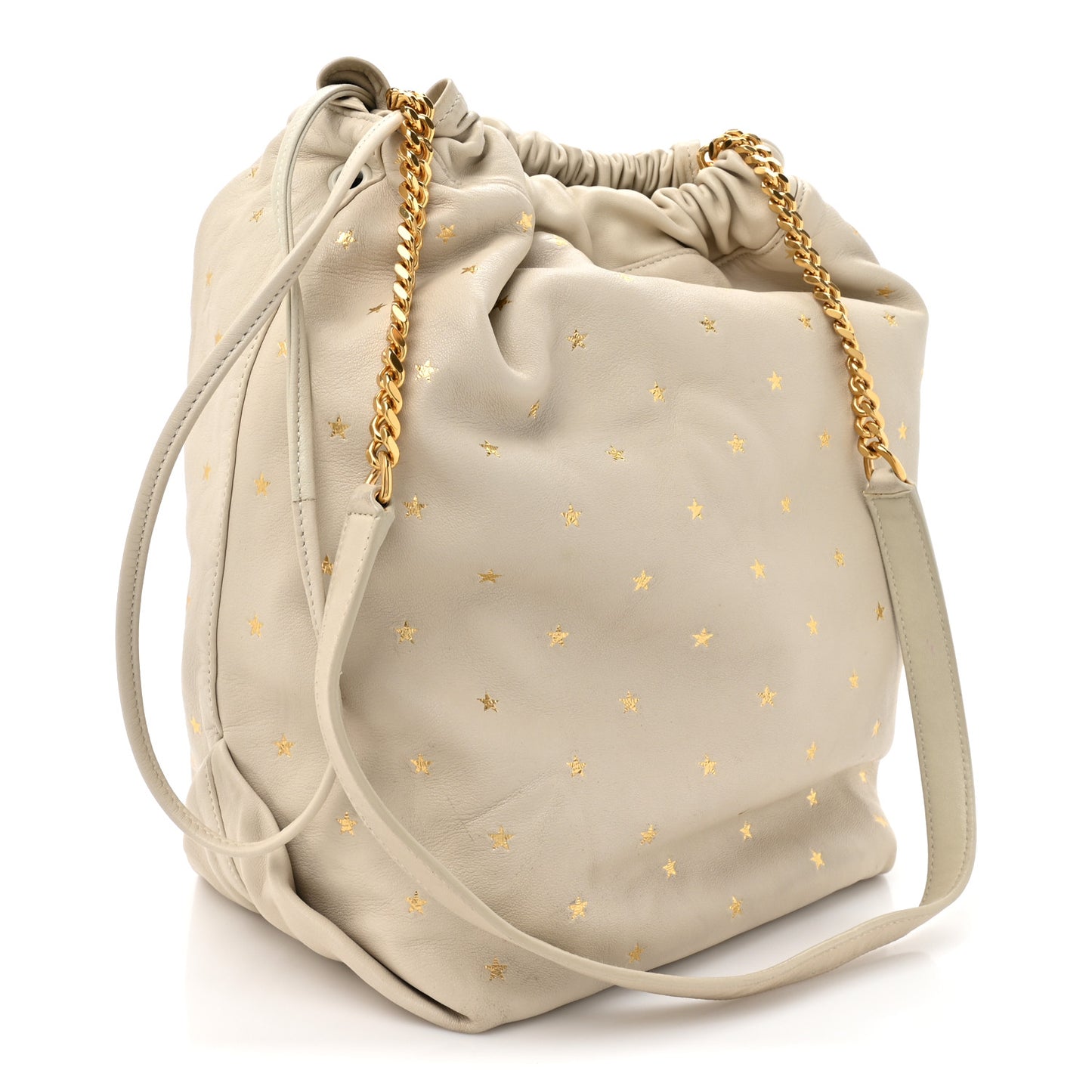 Lambskin Star Printed Teddy Drawstring Bag White