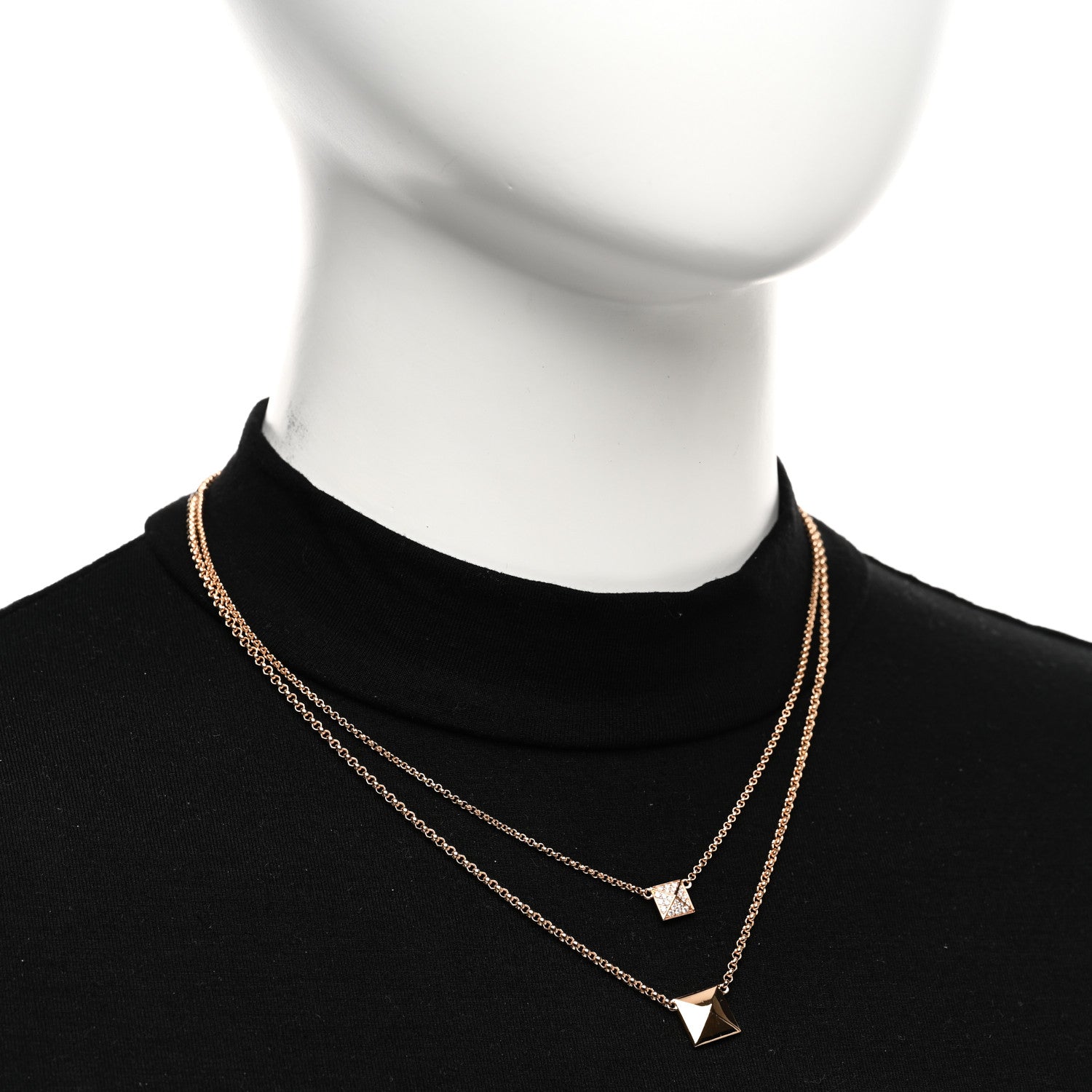Hermes 18K Rose Gold Diamond Clou d'H Double Pendant Necklace 2 of 5