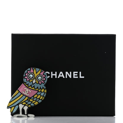 Chanel Resin Crystal Owl CC Brooch Blue Yellow Golden 5 of 5