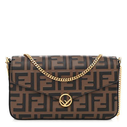 Fendi Vitello Soft F is Fendi Bi-Color FF 1974 Embossed Envelope Wallet On Chain with Pouches Maya Black 3 of 12