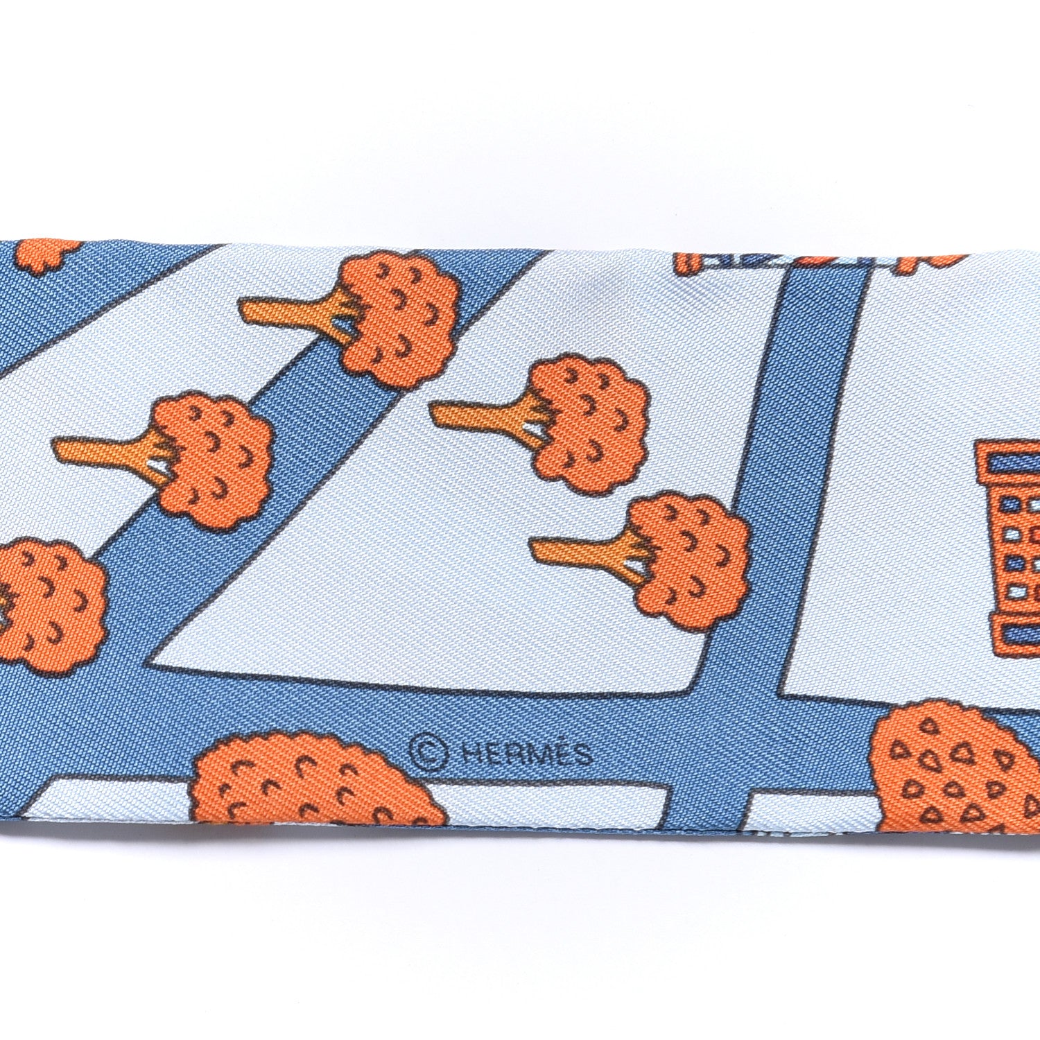 Hermes Silk Les Nouveaux Amoureux de Paris Twilly Ciel Blue Jean Orange 4 of 4