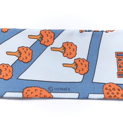 Hermes Silk Les Nouveaux Amoureux de Paris Twilly Ciel Blue Jean Orange 4 of 4