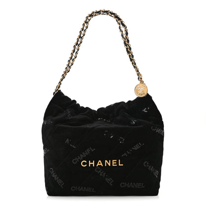 Chanel Velvet Sequin Quilted Small Chanel 22 Black 1 of 11