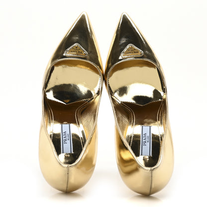 Prada Spazzolato Metal Triangle Logo Pointed Toe 85mm Pumps 38.5 Platino 2 of 9