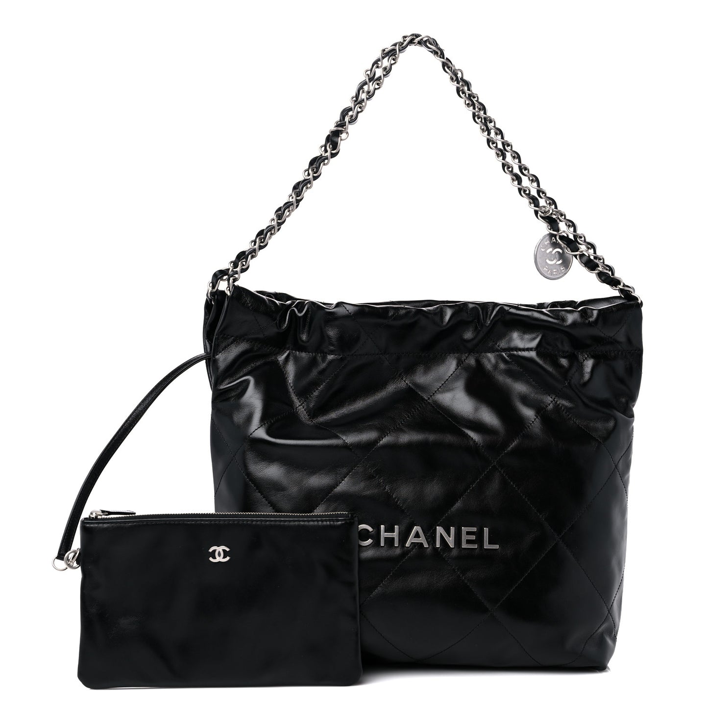 Shiny Calfskin Quilted Small Chanel 22 Black