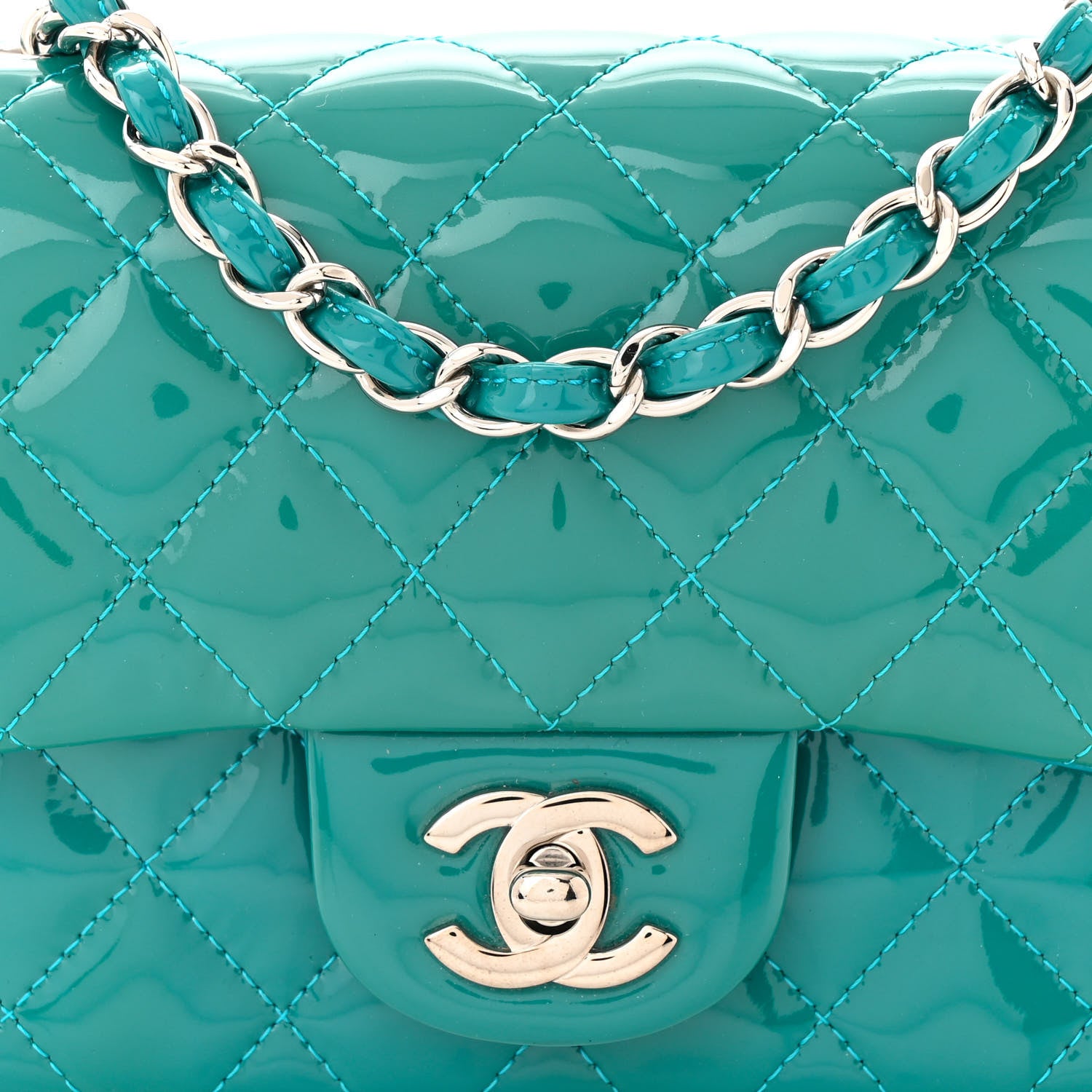 Chanel Patent Quilted Mini Square Flap Turquoise 8 of 11