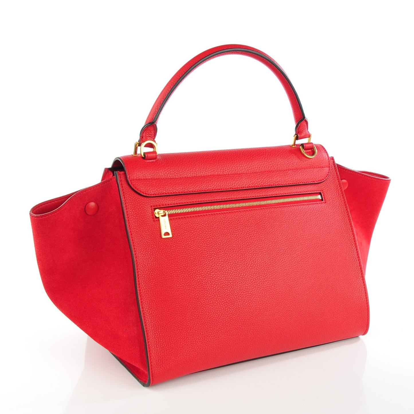 Drummed Calfskin Suede Medium Trapeze Coquelicot