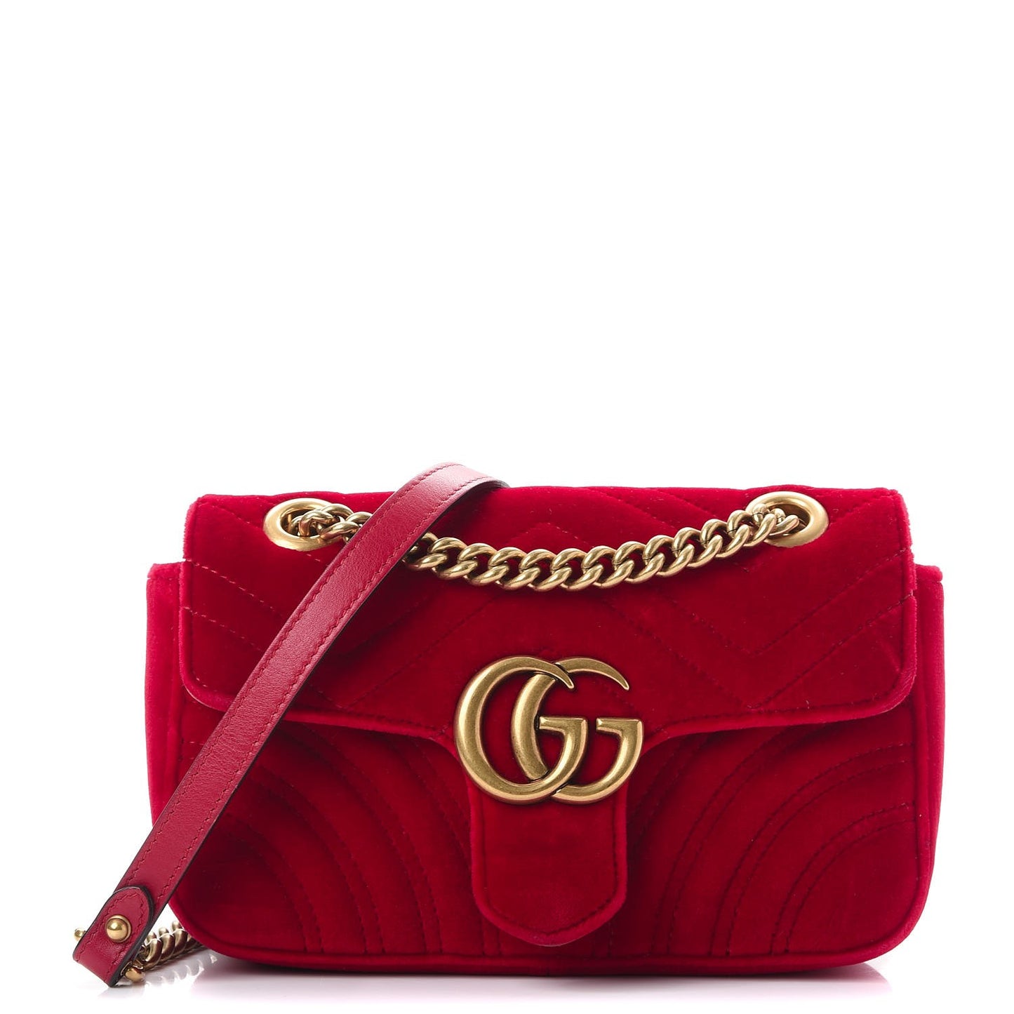 Velvet Matelasse Mini GG Marmont Shoulder Bag Hibiscus Red